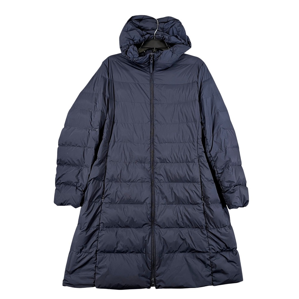 Uniqlo Ultra Light Down Puffer Coat Women XXL Navy Blue Hooded Winter Warm